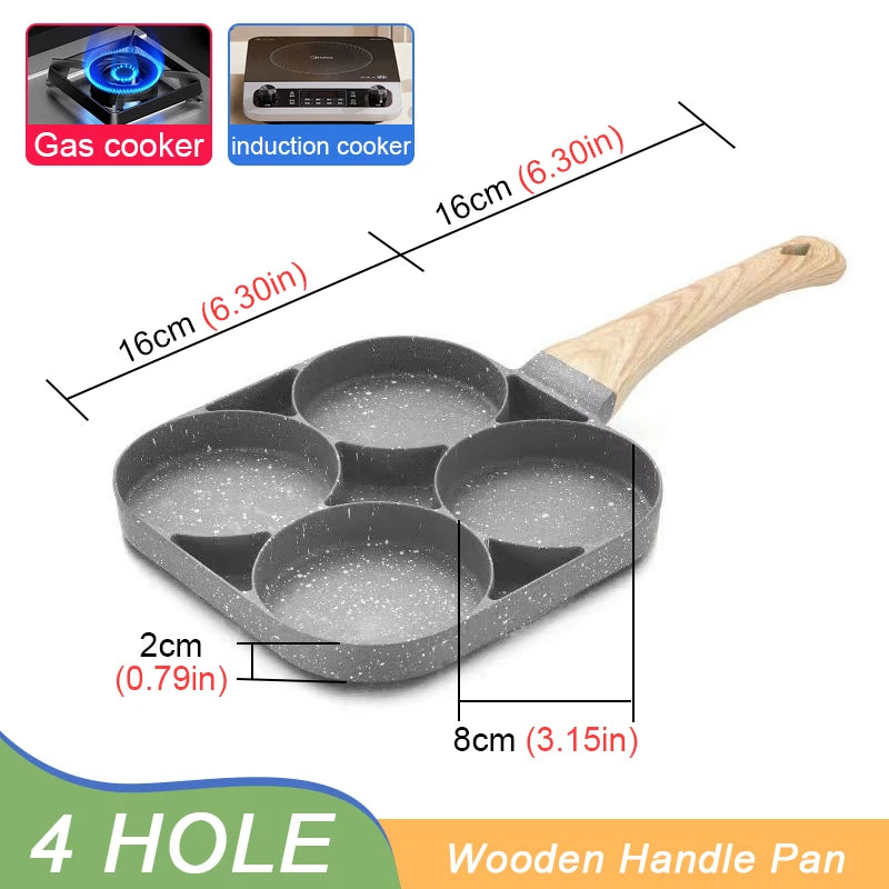 2/4-Hole Frying Pot Pan Thickened Omelet Pan Non-stick Egg Pancake Steak Pan Cooking Egg Ham Pans Dual Purpose Cookware Pan