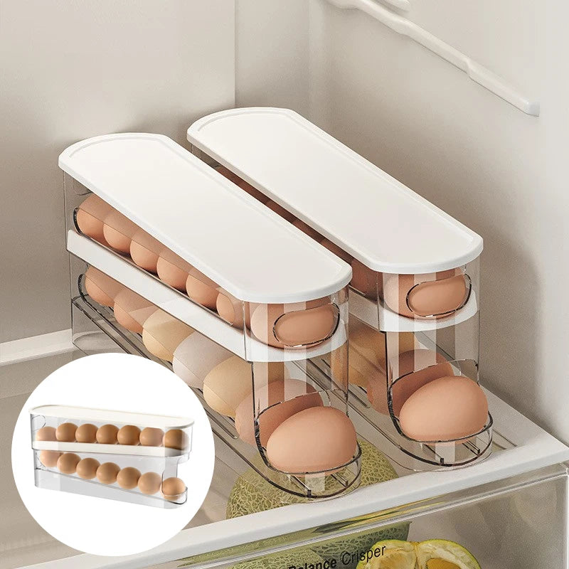 Double Layer Rolling Egg Dispenser Refrigerator Egg Storage Box Automatic Scrolling Egg Holder Household  Large Capacity Kitchen