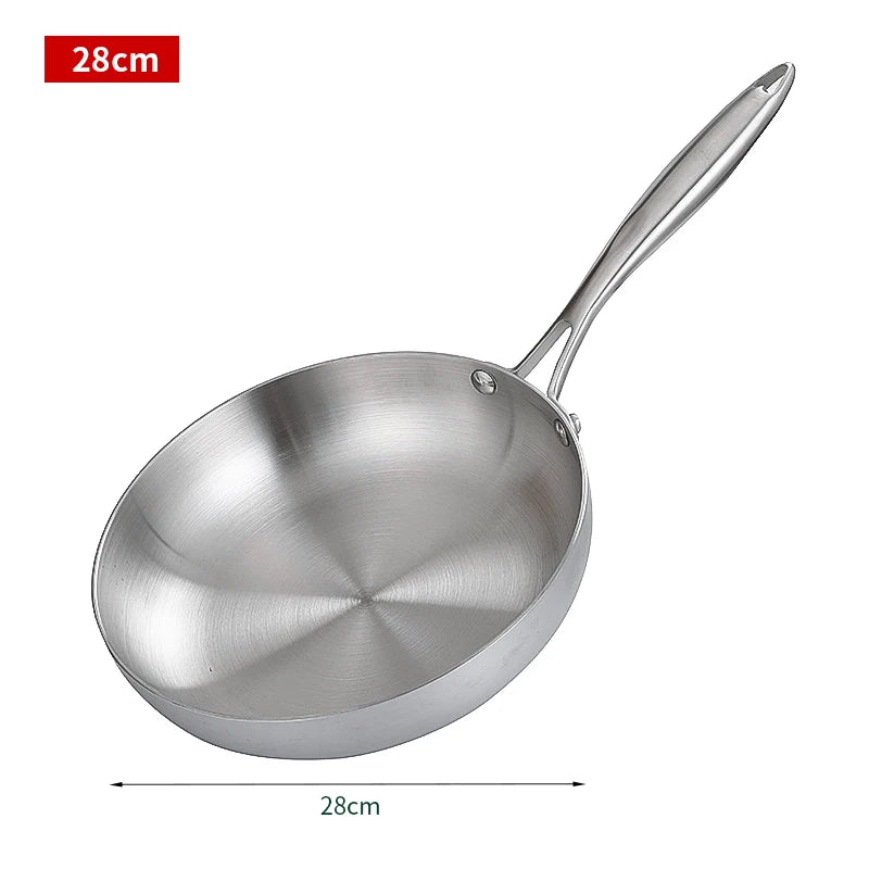 304 Stainless Steel Frying Pan, NonStick Pan Fried Steak Pot  Uncoated Kitchen Cookware For Gas Stove and Induction Cooker