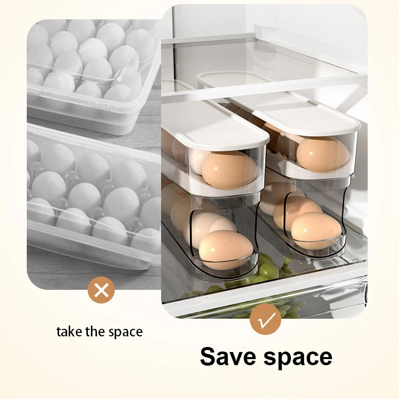 Double Layer Rolling Egg Dispenser Refrigerator Egg Storage Box Automatic Scrolling Egg Holder Household  Large Capacity Kitchen