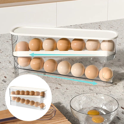 Double Layer Rolling Egg Dispenser Refrigerator Egg Storage Box Automatic Scrolling Egg Holder Household  Large Capacity Kitchen