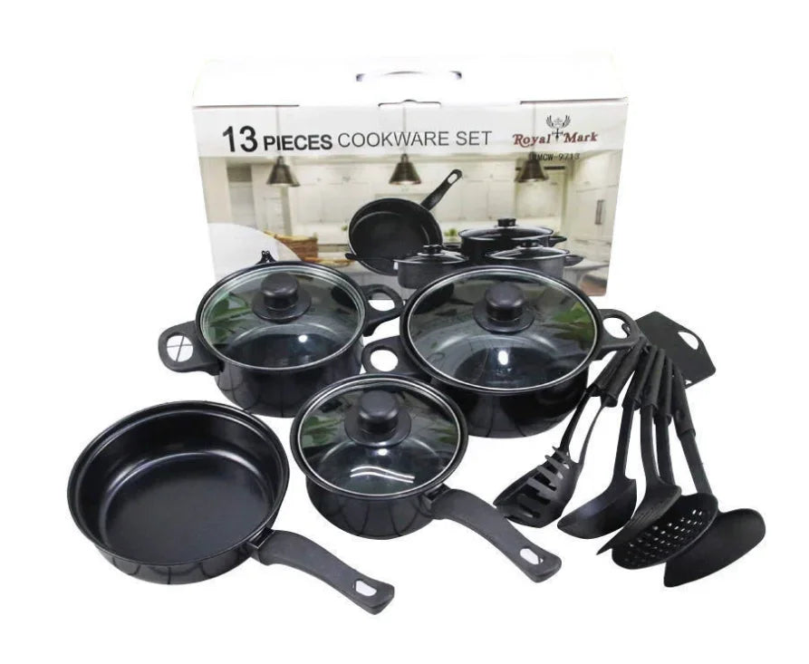 13 piece set of cookware set milk pot soup pot flat bottomed small frying pan lid and shovel to form a pot set