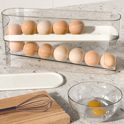 Double Layer Rolling Egg Dispenser Refrigerator Egg Storage Box Automatic Scrolling Egg Holder Household  Large Capacity Kitchen